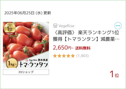 楽天市場1位受賞ミニトマト